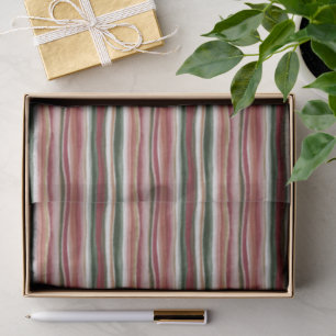 Red Green Blush White Gold Stripes Birthday Tissue Paper