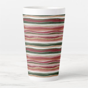 Red Green Blush White Gold Stripes Latte Mug