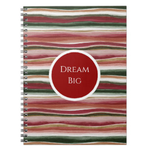 Red Green Blush White Gold Stripes Notebook