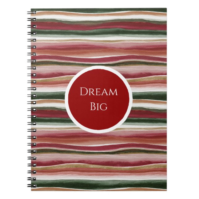 Red Green Blush White Gold Stripes Notebook (Front)