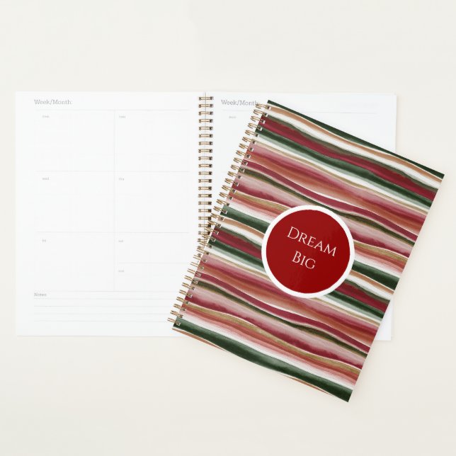 Red Green Blush White Gold Stripes Planner (Display)