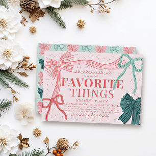 Red & Green Bow Pink Favourite Things Holiday Part Invitation