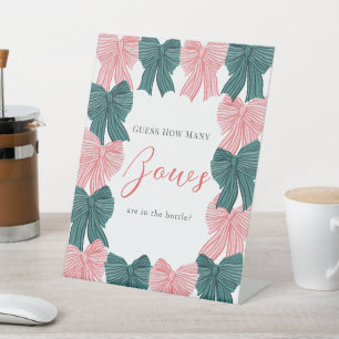 Red & Green Bow/Ribbon Baby Shower How Many Bows Pedestal Sign