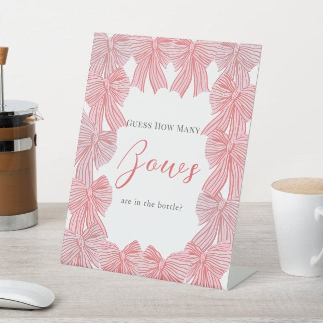  Red & Green Bow/Ribbon Baby Shower How Many Bows Pedestal Sign (In SItu)