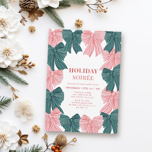 Red & Green Bows Christmas Holiday Soirée Invitation
