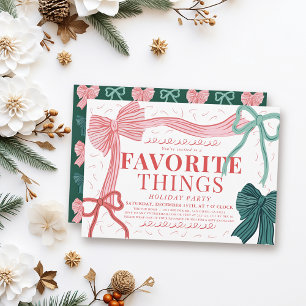 Red & Green Bows Favorite Things Holiday Party Invitation