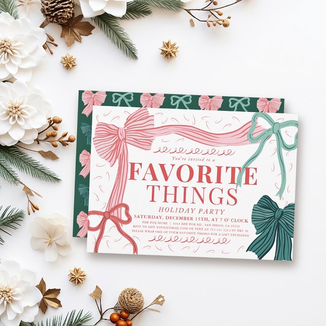 Red & Green Bows Favourite Things Holiday Party Invitation (Creator Uploaded)