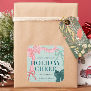 Red & Green Bows Green Holiday Cheer Christmas Square Sticker