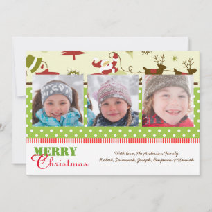 Red, Green, Brown Merry 3 Photos - Christmas Card
