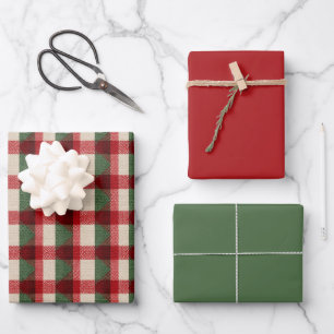 Red Green Buffalo Plaid Christmas Holiday Wrapping Paper Sheet
