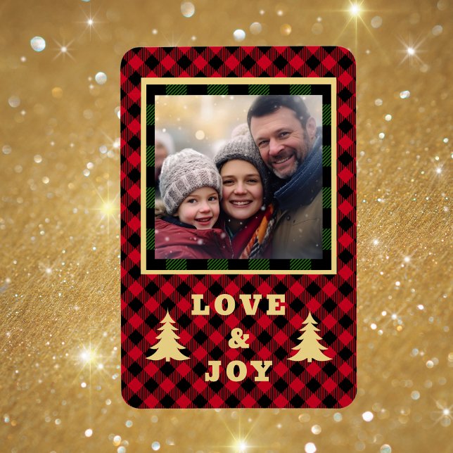 Red Green Buffalo Plaid Christmas Photo Love Joy Magnet (Creator Uploaded)