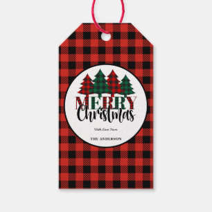 Red & Green Buffalo Plaid Pattern Merry Christmas Gift Tags