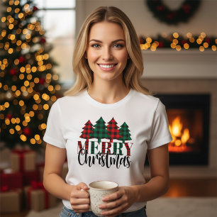 Red & Green Buffalo Plaid Pattern Merry Christmas T-Shirt