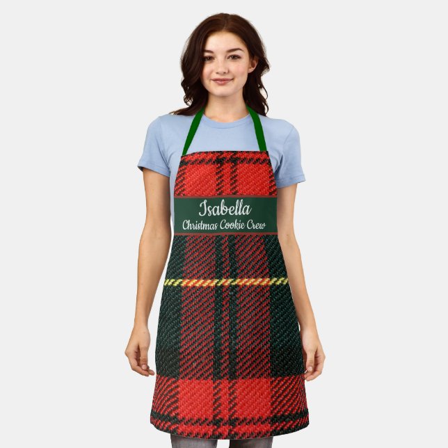 Red Green Buffalo Plaid Personalized Christmas  Apron (Worn)