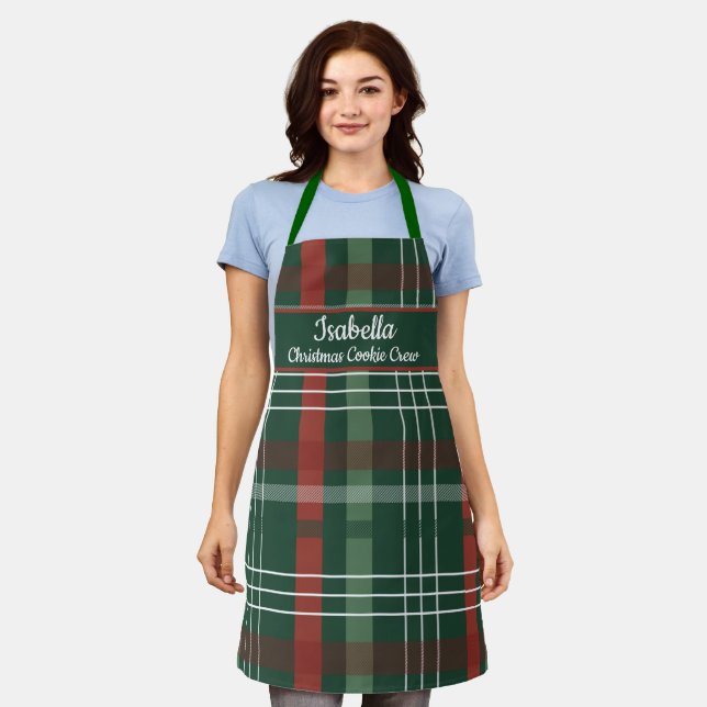 Red Green Buffalo Plaid Personalized Christmas  Apron (Worn)