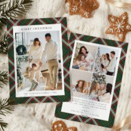 Red Green Buffalo Plaid Photo collage Christmas   Holiday Card