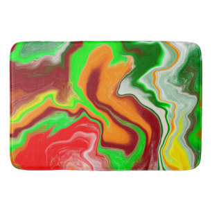 Red, Green, Burgundy Colorful Marble Fluid Art Bath Mat