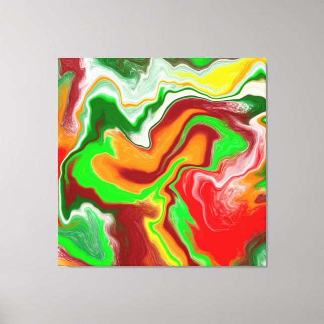 Red, Green, Burgundy Colourful Marble Fluid Art   Canvas Print (Front)
