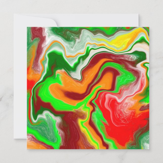 Red, Green, Burgundy Colourful Marble Fluid Art    Card (Front)