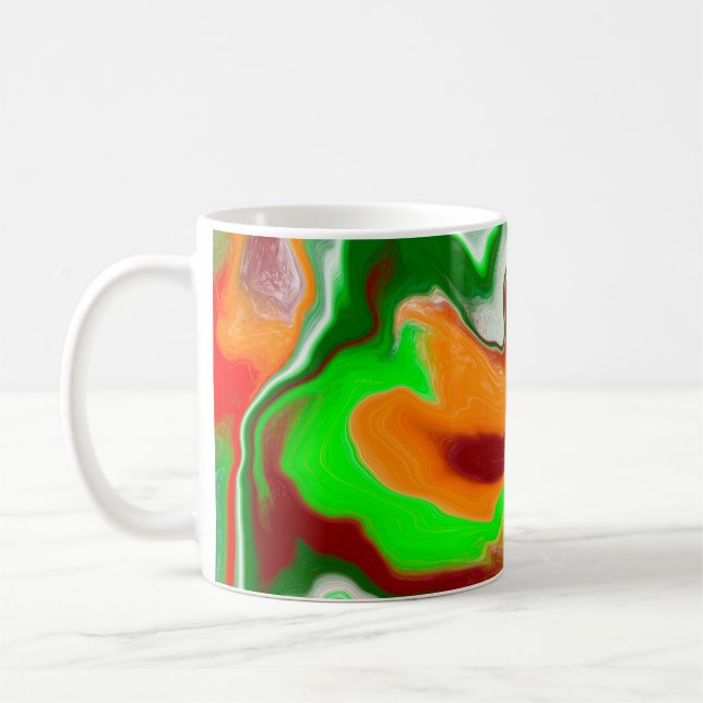 Red, Green, Burgundy Colourful Marble Fluid Art  Coffee Mug (Left)