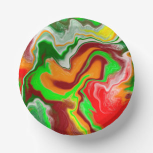 Red, Green, Burgundy Colourful Marble Fluid Art Paper Plate