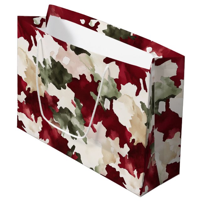 Red Green Camo Birthday Large Gift Bag (Front Angled)