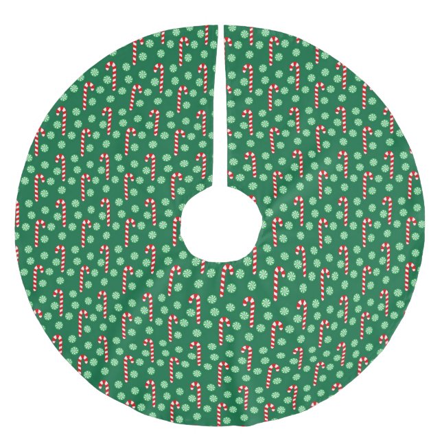 Red Green Candy Cane Peppermint Christmas Brushed Polyester Tree Skirt (Front)