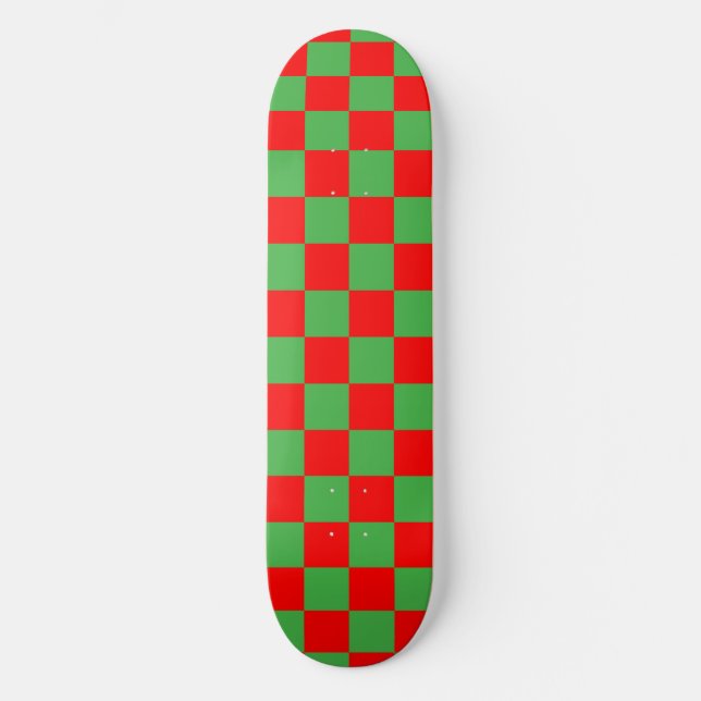 Red Green Check Chequered Pattern  Skateboard (Front)
