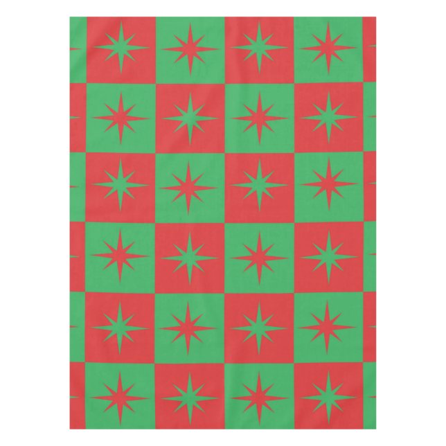 Red green chequered Atomic Christmas starbursts   Tablecloth (Front)