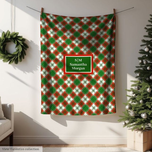 Red Green Chequered Blanket Custom Name Cosy Art (Red Green Checkered Blanket Custom Name Cozy Art)