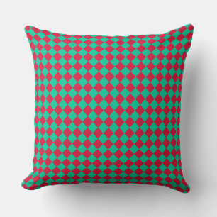 Red Green Chequered Diamond Pattern Cushion