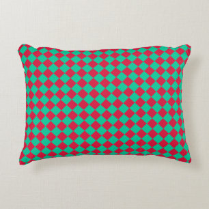 Red Green Chequered Diamond Pattern Decorative Cushion