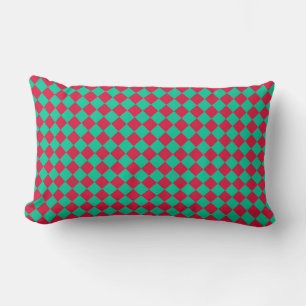 Red Green Chequered Diamond Pattern Lumbar Cushion