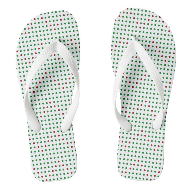 Red Green Chevron Zigzag Pattern Dots Christmas Jandals (Footbed)