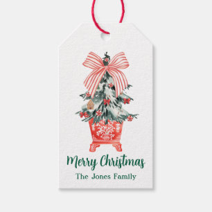 Red & Green Chinoiserie Topiary Custom Holiday Gift Tags