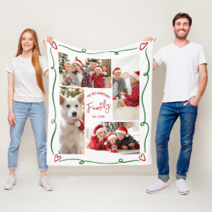 Red Green Christmas 4 Photo Family Year Est Doodle Fleece Blanket