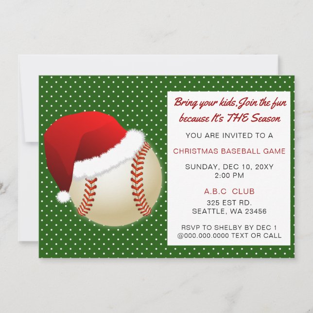 Red & Green Christmas Baseball Tournament Invitation (Front)