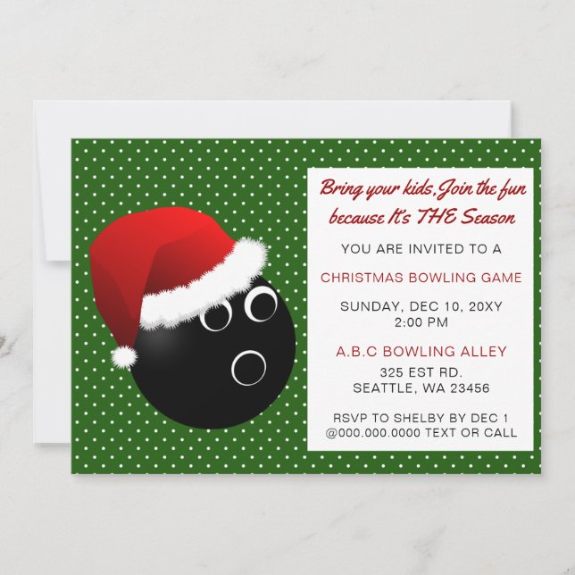Red & Green Christmas Bowling Invitations (Front)