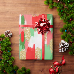 Red, Green Christmas Brushstroke Wrapping Paper