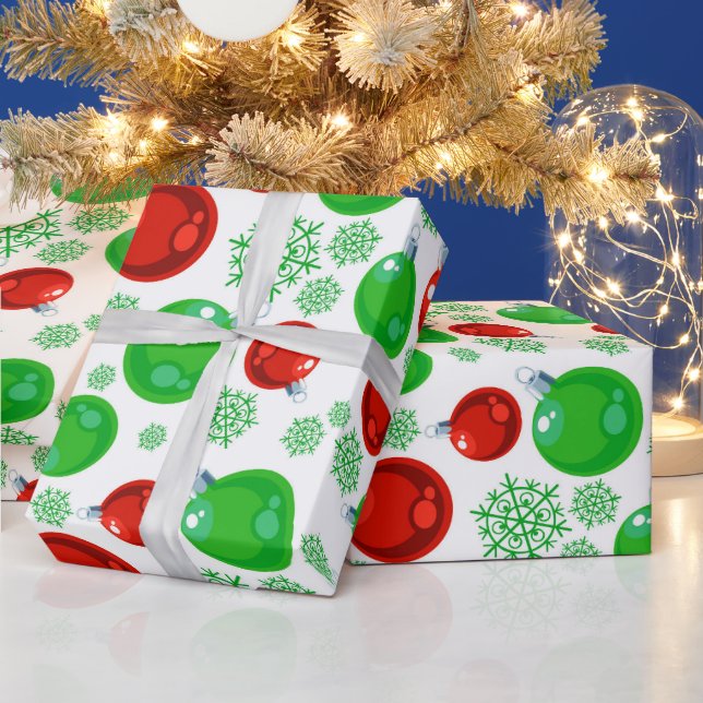 Red green Christmas bulb pattern wrap Wrapping Paper (Holidays)