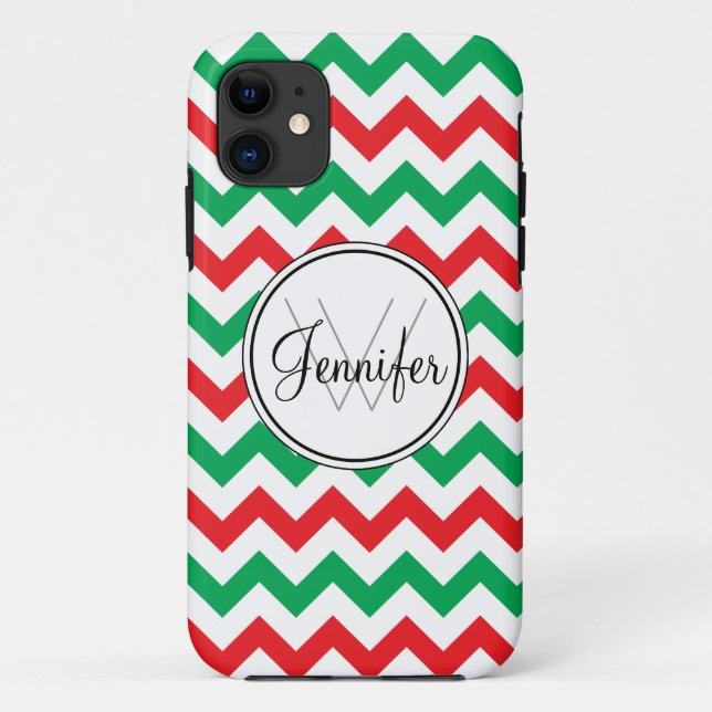 Red & Green Christmas Chevron Monogram iPhone 5 Case-Mate iPhone Case (Back)