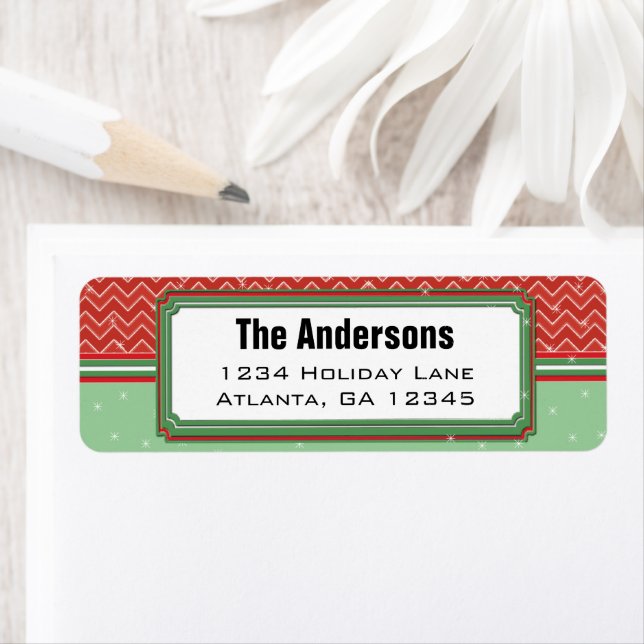 Red Green Christmas Chevron Pattern Return Address (Insitu)