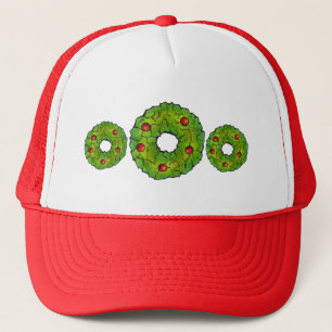 Red Green Christmas Cookie Holly Berry Wreath Xmas Trucker Hat