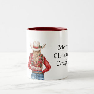 Red Green Christmas Cowgirl Blonde Two-Tone Coffee Mug