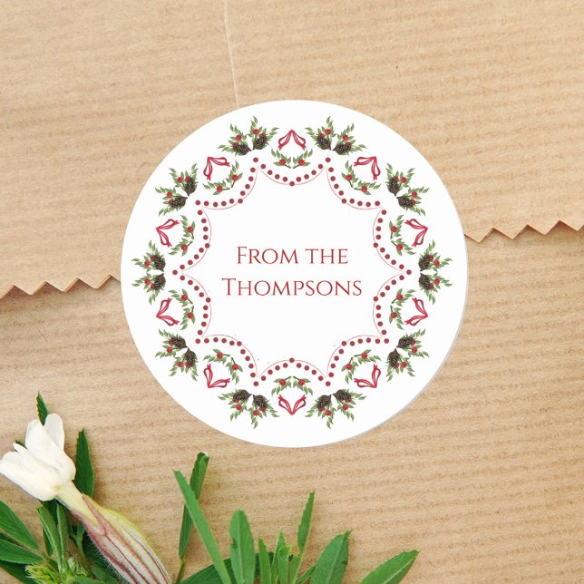 Red Green Christmas Custom Gift Tag (Custom circle mandala gift packaging sticker label. )