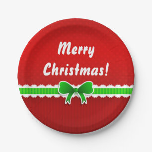 Red Green Christmas Design Customisable Text Paper Plate