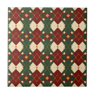 Red Green Christmas Diamond Lattice - Gold Tile