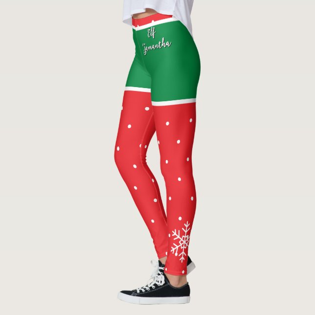 Red Green Christmas Elf Name  Leggings (Left)