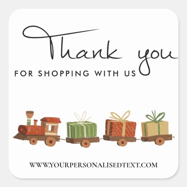 RED GREEN CHRISTMAS GIFT WOOD TOY TRAIN THANK YOU SQUARE STICKER (Front)