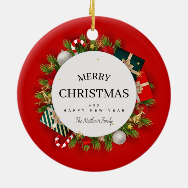 Red Green Christmas Gifts  Ceramic Tree Decoration (Back)